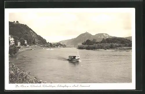 AK Rolandseck a. Rh., Blick auf Rolandsbogen, Siebengebirge und Insel Nonnenwert