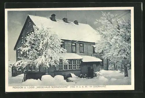 AK Sonnenberg / Harz, Pension Wegehaus Sonnenberg im Winter