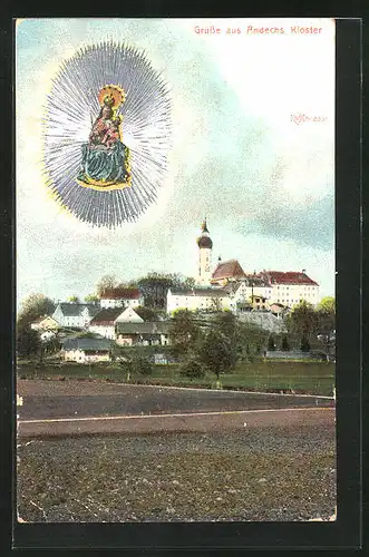 AK Andechs, Kloster, Totalansicht vom Ort