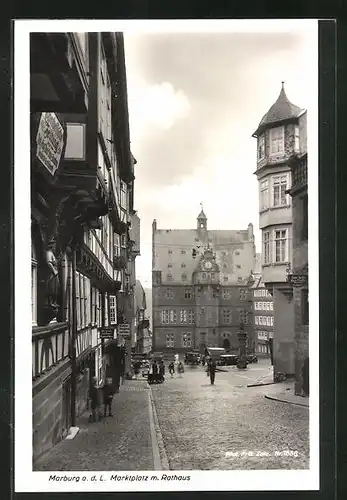 AK Marburg a. d. L., Marktplatz mit Rathaus