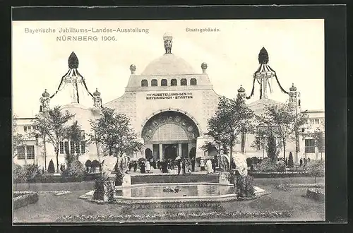 AK Nürnberg, Bayerische Jubiläums-Landes-Ausstellung 1906, Staatsgebäude mit Park