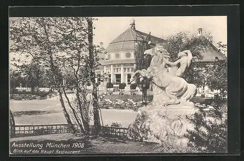 AK München, Ausstellung 1908, Restaurant auf dem Gelände