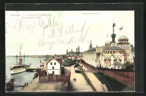 AK Düsseldorf, Gewerbe u. Industrie-Ausstellung 1902, Hafen mit Dampfer