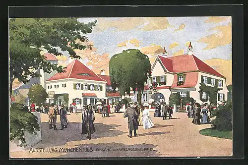 AK München, Ausstellung 1908, Eingang zum Verbindungspark