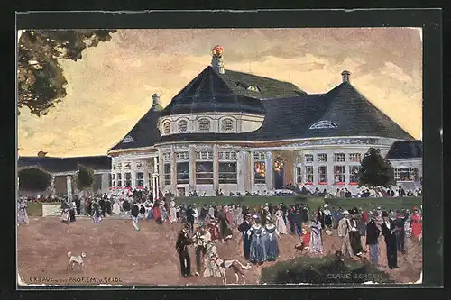 AK München, Bayerische Gewerbeschau 1912, Hauptrestaurant am frühen Abend