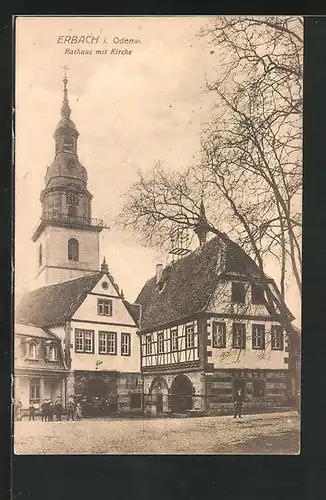 AK Erbach / Odenwald, Rathaus mit Kirche
