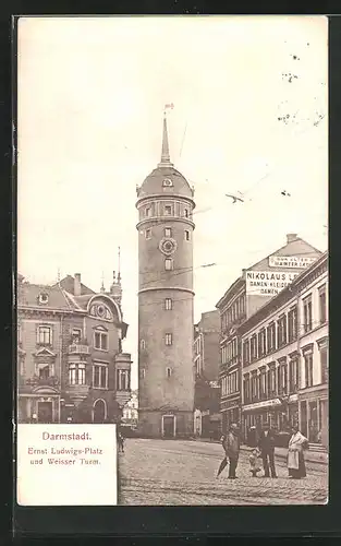 AK Darmstadt, Ernst Ludwig-Platz und Weisser Turm