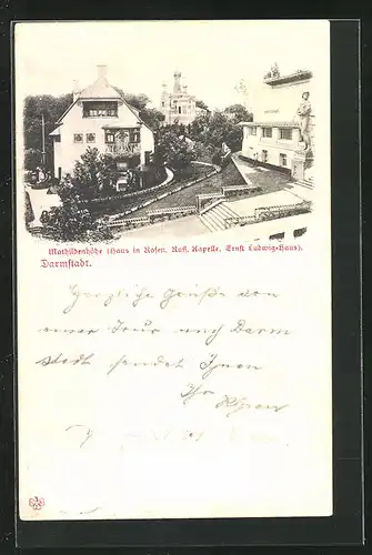 AK Darmstadt, Mathildenhöhe, Russ. Kapelle und Ernst Ludwig-Haus