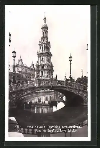 AK Sevilla, Exposicion Ibero-Americana, Plaza de Espana, Torre del Sur