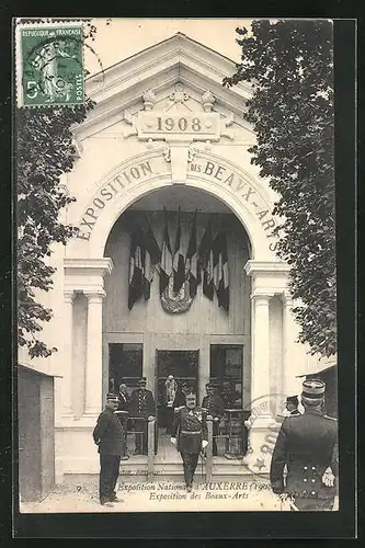 AK Auxerre, Exposition Nationale 1908, Soldaten vor dem Ausstellungsgebäude