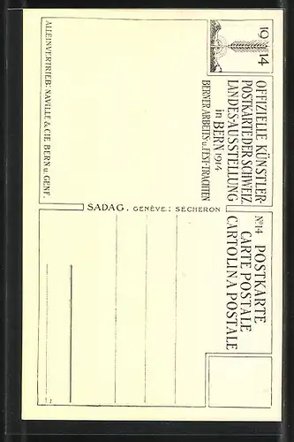 Künstler-AK Bern, Landesausstellung f. Berner Arbeits- und Fest-Trachten 1914, Bauern in Trachtenkleidung