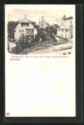 AK Darmstadt, Mathildenhöhe, Russ. Kapelle und Ernst Ludwig-Haus