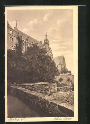 AK Marburg / Lahn, Partie am Schloss