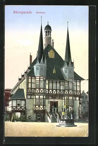 AK Wernigerode, Rathaus mit Brunnen