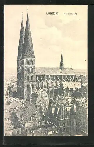 AK Lübeck, Marienkirche aus der Vogelschau