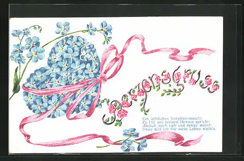 AK Schriftzug mit Blumenherz, Blumenbild