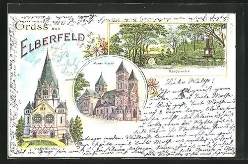 Lithographie Elberfeld, Friedhofskirche, Marienkirche, Hardpartie