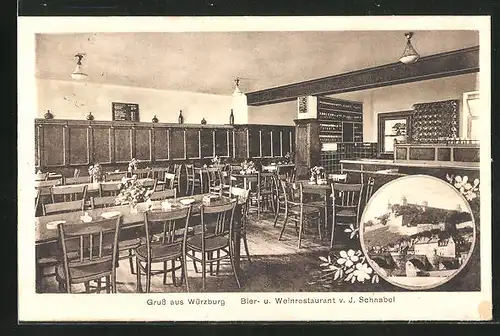 AK Würzburg, Bier- und Weinrestaurant v. J. Schnabel, Innenansicht, Schloss