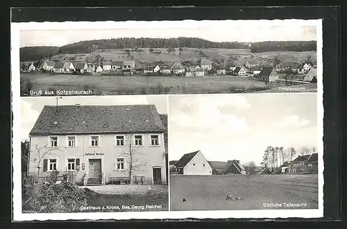 AK Kotzenaurach, Gasthaus zur Krone, Bes. Georg Reichel, südliche Teilansicht und Gesamtansicht