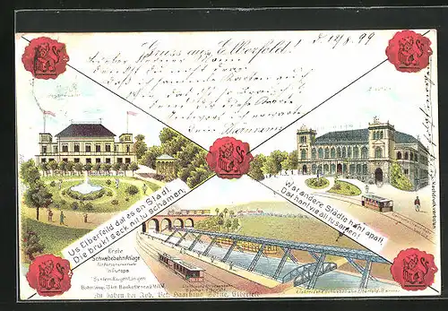 AK Elberfeld, Zoologischer Garten, Stadthalle, Strassen- und Schwebebahn