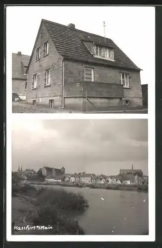 AK Hassfurt / Main, Gebäudeansicht, Panoramablick über den Fluss