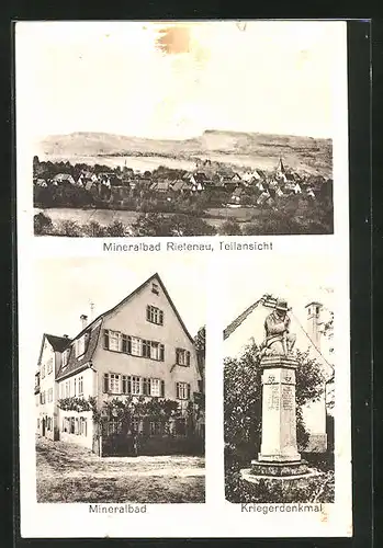 AK Rietenau, Kurhotel, Kriegerdenkmal, Ortspanorama