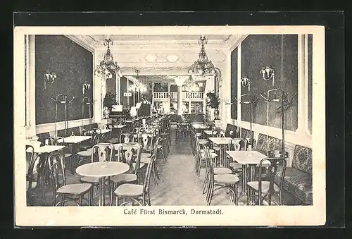 AK Darmstadt, Café Fürst Bismarck, Innenansicht