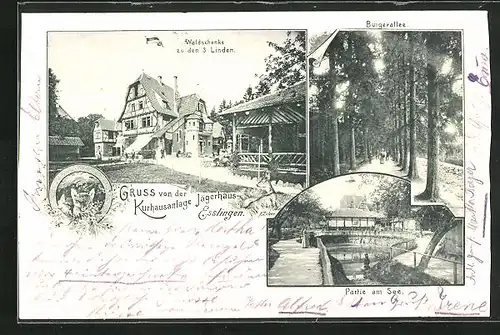 AK Esslingen, Kurhotel Jägerhaus, Waldschenke zu den 3 Linden, Bürgerallee