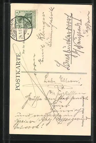 AK Darmstadt, Ernst-Ludwig-Strasse, Martinskirche, Schloss, Paradeplatz