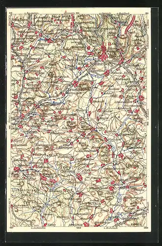 AK Sonneberg, Landkarte der Stadt mit Umgebung