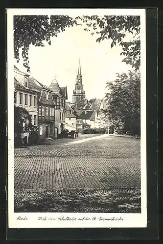 AK Stade, Blick vom Schiffertor auf die St. Cosmaekirche