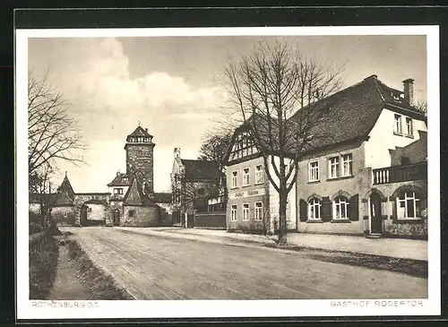 AK Rothenburg / Tauber, Teilansicht mit Gasthof Rödertor, Inh. Ulrich Beck