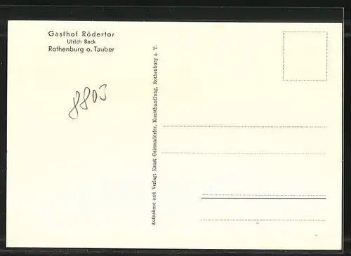 AK Rothenburg / Tauber, Teilansicht mit Gasthof Rödertor, Inh. Ulrich Beck