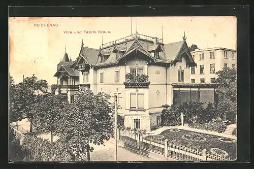 AK Reichenau, Villa und Fabrik Kraus