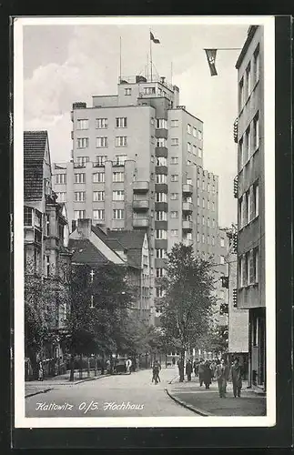 AK Kattowitz, Strassenpartie am Hochhaus