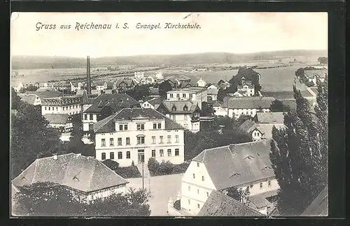 AK Reichenau i. S., Teilansicht mit Evangel. Kirchschule