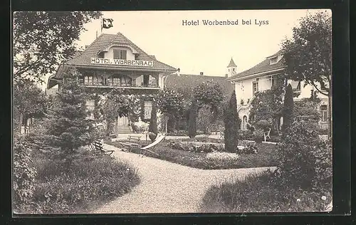 AK Worben, Hotel Worbenbad mit Gartenanlage