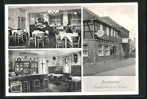 AK Landesbergen / Weser, Gasthaus Ratskeller, Aussen- und Innenansichten, Inh. Robert Mack