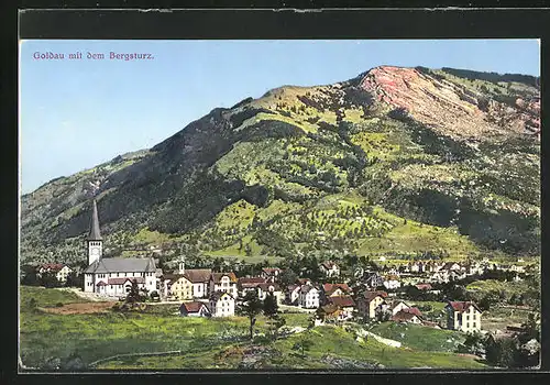 AK Goldau, Ortspanorama mit Bergsturz