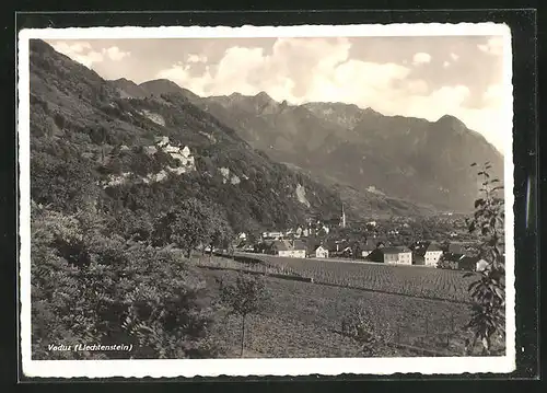 AK Vaduz, Panorama mit Gebirgswand