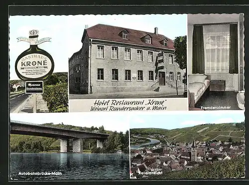 AK Randersacker / Main, Hotel-Restaurant Krone, Autobahnbrücke und Gesamtansicht