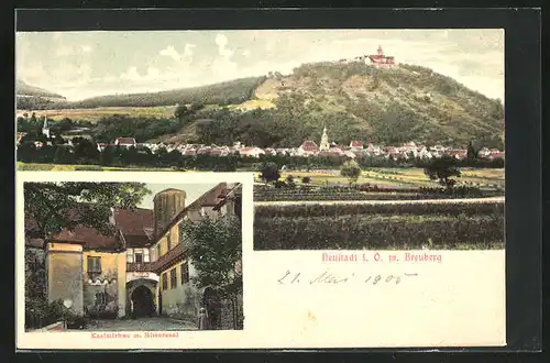 AK Neustadt / Odenwald, Kasimirbau mit Rittersaal, Panorama mit Breuberg