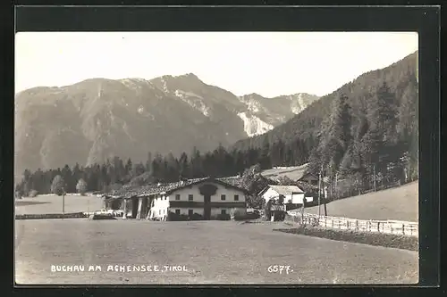 AK Buchau am Achensee, Ortspartie im Gebirge