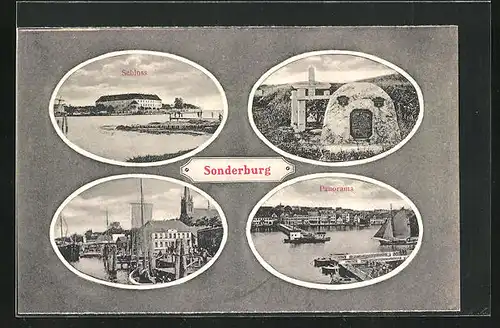 AK Sonderburg, Schloss, Denkmal, Panorama, Hafen