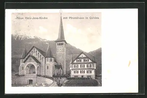 AK Goldau, Neue Herz-Jesu-Kirche mit Pfrundshaus