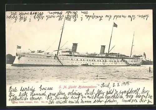AK Kriegsschiff S.M. Yacht Hohenzollern vor Anker
