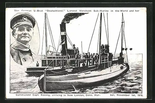 Künstler-AK U-Boot U Deutschland & Porträt Kapitän Koenig