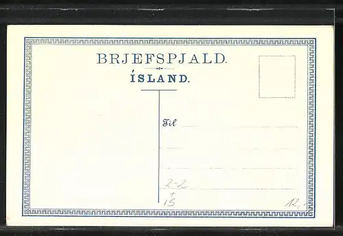 AK Briefmarken Islands mit Porträt König Christian IX. von Dänemark, Wappen, Landkarte