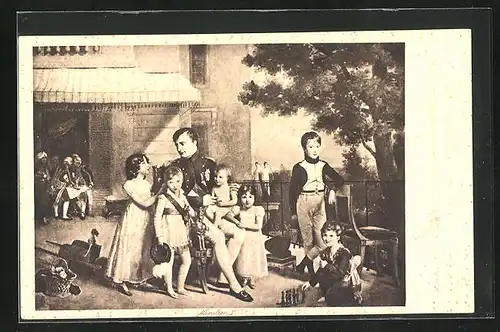 AK Napoleon mit seinen Kindern auf der Terrasse