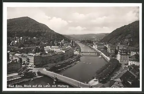 AK Bad Ems, Blick auf die Lahn mit Malberg